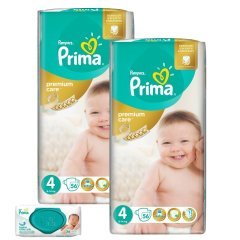 Prima Premium Care No:4 Bebek Bezi 2 ’li Mega Paket 112 Adet 56 'lı Islak Havlu Hediyeli