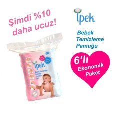 İpek Bebek Temizleme Pamuğu 60 Adet x 6 Paket
