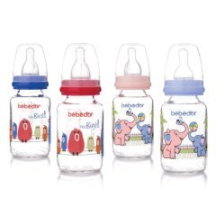 Bebedor 6062 Cam Biberon Seti 125 ml Yavaş Akış & 250ml Orta Akış 0+ Ay Mavi