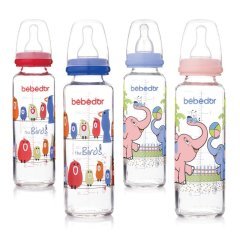 Bebedor 6062 Cam Biberon Seti 125 ml Yavaş Akış & 250ml Orta Akış 0+ Ay Mavi