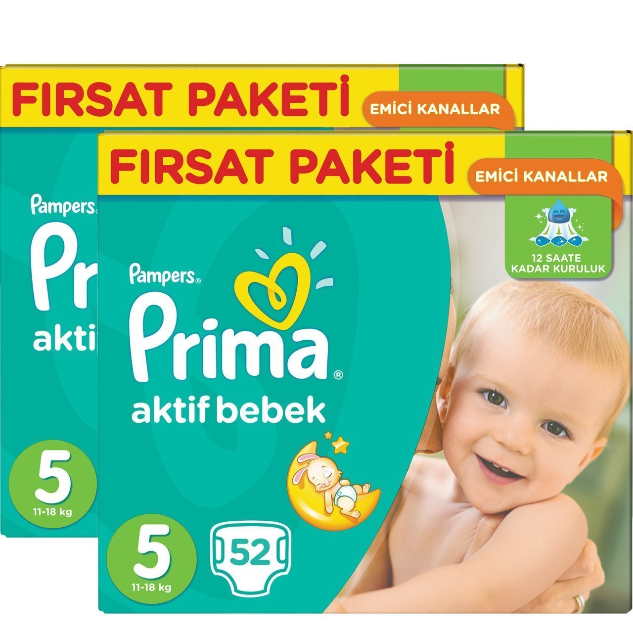 Prima Bebek Bezi Aktif Bebek Fırsat Paketi 5 Beden 104 Adet