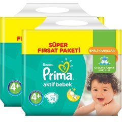 Prima Bebek Bezi Aktif Bebek Süper Fırsat Paketi 4+ Beden 144 Adet